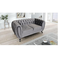 Kuechen-Preisbombe Elegantiška Chesterfieldo sofa 2 vietų veliūras Pilka sofa Minkšta sofa Gyvenamasis kraštovaizdis