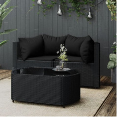 Whopbxgad Dzīvojamās istabas mēbeļu komplekti, dīvānu komplekti viesistabai, dīvānu gulta, 3-TLG. Garten-Lounge-Set mit Kissen Schwarz Poly Rattanmodular Sofa,modular Couch,Outdoor Patio Furniture,