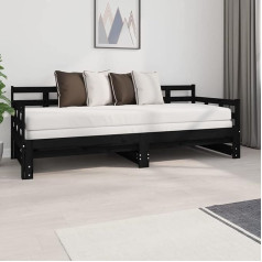 Rantry Ausziehbett Tagesbett Ausziehbar Sofabett Schlafsofa Holzbett Gästebett Bettsofa Lattenrost für Wohnzimmer Schlafzimmer Schwarz Massivholz Kiefer 2X(80x200) cm