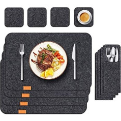 Galdiņi Placemats 12gab / 18gab Anti-slip Natural Felt pusdienu galda paplātes komplekts Siltuma izolēti paliktņi Virtuves galda piederumu uzglabāšanas maisiņi 641 (krāsa: tumši pelēka, formas stils: 18 gab.)