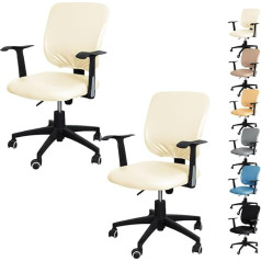 Kccrhin Stretch Office Chair Cover Made of PU Leather Universal Split Computer Chair Covers Waterproof Office Swivel Chair Cover Office Chair Cover Non-slip Chair Cover With Backrest, Beige 2pcs