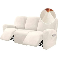 ‎Bellahills BellaHills Pack of 8 klāja krēslu dīvāna pārvalki Velvet Stretch Lounch Couch Covers 3 spilveni Dīvāns Slipcovers Mēbeļu pārvalki Shape Fit Individuāls stils Biezs mīksts mazgājams Ivory