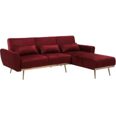 Vente-Unique - Corner Sofa with Sleep Function - Changeable Corner - Velvet - Bordeaux Red - LAUNEI