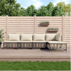 Whopbxgad Svetainės baldų komplektai, svetainės sofos komplektai, sofa lova, 5-TLG. Garten-Lounge-Set mit Kissen Anthrazit Poly Rattanmodular Sofa,Modular Couch,Outdoor Patio Furniture,