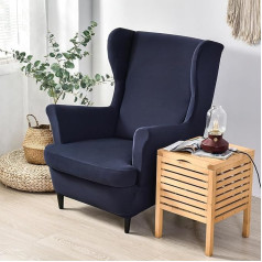 ‎Yanclife 2 gabali Wingback krēslu komplekts 2 in 1 Dizains vienkrāsains žakarda biezā samta Wingback krēslu pārvalki Krēslu stiepļu pārvalki Wingback krēslam Dzīvojamā istaba Guļamistaba Viesnīca (tumši zils)