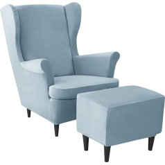 ‎Jhld JHLD Velvet Stretch Cover for Wing Chair with Ottoman Protective Cover, pārvalks spārnotajam krēslam, pārvalks spārnotajam krēslam, pārvalks osmaņkrēslam, 3 gab., mīksts spārnotā krēsla aizsargpārvalks, noņemams, mazgājams, gaiši 