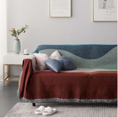 ‎Roomlife Divpusējs adīts Patchwork Paint Couch Cover austs dekoru sega Dīvāna pārvalks dzīvojamā istaba Adīts Futon Covers, dīvāns Slipcovers mājdzīvniekiem, dīvāna aizsardzība suņiem, Boho mēbeļu pārvalki, 180 x 259 cm