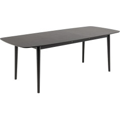 Ac Design Furniture Monty izvelkamais pusdienu galds ar 6 sēdvietām Taisnstūra formas melns ozolkoka finieris, apaļas kājas Virtuves galds ar izvelkamo virsmu, W180 x H75 x D90cm