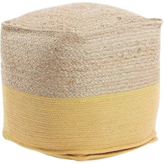 Beliani Boho Pouf Cotton Jute Square Beige/Yellow Kirama