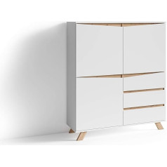 Byliving Valentin Highboard Living Room Cabinet with Robust Melamine Surface in Modern Look Artisan Oak with White Wood Material W 120 x H 142 x D 38 cm