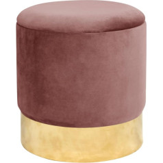 Akord Velvet Pouffe Golden Footstool Storage for Small Items Modern Velour Padded Decorative Pouf Metal Base for the Living Room and Bedroom Pink