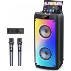 JYX karaoke iekārta ar 2 mikrofoniem, liels pārnēsājams Bluetooth skaļrunis ar RGB apgaismojumu, karaoke sistēma karaoke, mājas ballītei, PA sistēma pieaugušajiem, ballīšu kaste, atbalsta TF/USB, AUX, FM, Rec, TWS