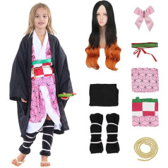 Enhenenhen Kamado Nezuko kostīms ar parūku Anime Demon Cosplay kostīms Nezuko Kimono Halloween Cosplay apģērbs bērniem un pieaugušajiem