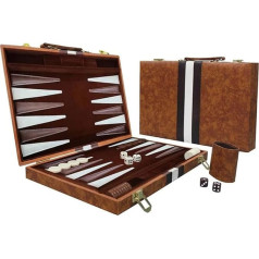 RATSTONE Backgammon Wood, Backgammon Case, Backgammon Set, Board Game with High-Quality Leather Case with Dice Cup, Portable and Travel Suitable Backgammon Set, 15 Inches