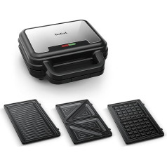 Tefal Ultracompact SW383D10 3-in-1 Sandwich Waffle Panini Combination Device, Non-Stick Coating, Heat-Insulated Handle, Stainless Steel/Black