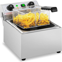 Royal Catering elektriskā fritēze no nerūsējošā tērauda RCTF 10EB (3200 W, ietilpība: 10 L, temperatūras diapazons: 50-200 °C, aukstā zona, ar taimeri līdz 60 minūtēm)