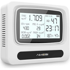 CHNADKS 9-in-1 gaisa kvalitātes mērītājs, pārnēsājams CO2 mērītājs ar LCD displeju, uzlādējams CO2-TVOC formaldehīda PM2.5/PM10 detektors iekštelpām TEM&Hum gaisa kvalitātes mērītājs