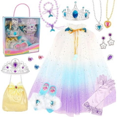 LEEINTO princeses piederumu komplekts kleita uz augšu apģērbu mazām meitenēm Party Cosplay Cape svārki ar rotaslietām Rokassoma somiņa cimdi princeses kleita uz augšu apģērbu mazām meitenēm komplekts ar apaviem