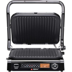 alpina Optigrill 2100WW Contact Grill, Sandwich Maker, Panini Grill, Multi Grill for Vegetables, Bread and Meat, Table Grill with Non-Stick Coating, Intelligent Cooking Mode, BPA-Free, Black