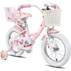 JOYSTAR Unicorn 12/14/18 Inch Children's Bicycle for 3-9 Year Old Girls, Children's Bicycle with Doll Wheel Seat & Stabilisers & Basket Streamer, 18 Inch with Stabilisers & Kickstand