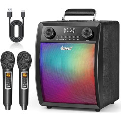 ALPOWL Karaoke-Maschine für Erwachsene und Kinder mit 2 drahtlosen UHF-Mikrofonen, tragbares Bluetooth-Lautsprecher-PA-System mit LED-Lichtern für Heimparty, Hochzeit, Kirche, Picknick, draußen/innen