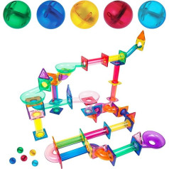 PicassoTiles Marble Run 120 gab Magnētiskie celtniecības bloki Magnētiskās plāksnes Magnētiskās celtniecības rotaļlietas STEM mācību un izglītojošo bloku komplekts Bērnu smadzeņu attīstībai Bērnu rotaļlietas zēniem un meitenēm no 3 ga