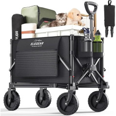 Elegear XL Bollerwagen Faltbar 120L 100KG, Bollerwagen mit verstellbarem Griff und 17,5 cm Reifen, Bollerwagen Kinder, Handwagen Gartenwagen mit Aufbewahrungstasche und 2 Becherhaltern, Schwarz