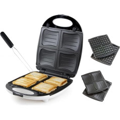 2-in-1 XXL Sandwich Maker, Set of 4, Shell Plate and Waffle Iron, 1200 Watt