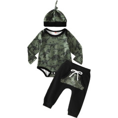 Borlai Baby Boys apģērbu apģērbs apģērbs ar garām piedurknēm dzīvnieku Bodysuit Romper Top bikses ar cepuri mazuļiem jaundzimušo mīksts dinozauru bērnu apģērbu komplekts