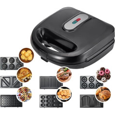 Sandwichmaker 7 in 1, MOKEKA Antihaftbeschichtete Platte 750W, Sandwichhersteller, Waffeln und Grill mit 7 abnehmbaren Platten, Toaster leicht zu reinigen