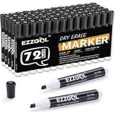 Ezzgol Whiteboard-Marker, Großpackung, 72 Stück, schwarz, geruchsarm, Keilspitze, trocken abwischbar, perfekt zum Schreiben auf trocken abwischbaren Whiteboards, Spiegelglas für Schule, Büro oder