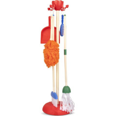 Playkidiz 6-Piece Cleaning Set for Children – Children's Cleaning Set Closes a Mop, Brush, Children's Broom, Dustpan and Organiser Stand, Plastic Play Aid, Cleaning Toy for Toddlers