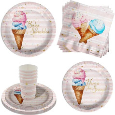 Dzimšanas dienas galore Baby Sprinkles Scoops Ice Cream Party Supplies 64 gab. galda piederumu komplekts ietver lielus 9