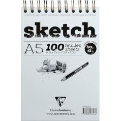 Clairefontaine 96646C Skicēšanas blociņš ar dubulto spirāli SKETCH papīrs, DIN A5, 14,8 x 21 cm, 100 lapas, 90 g, ziloņkaula krāsā, iepakojums 1 gab.