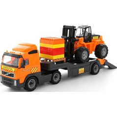 Polesie 36797 VOLVO Truck mit Gabelstapler und Bausteine, Mix 30tlg.