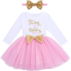 FYMNSI Baby Girl Toddler My 1st / 2nd / 3rd Birthday Long Sleeve Tutu Dress with Bow Headband 2 Piece Clothing Set Photo Props