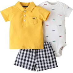 Valcatch Baby Boys īsām piedurknēm T-krekls topi + Bodysuit + šorti jaundzimušo rudens pavasaris vasara apģērbs 3 gabalu apģērbi 0-24 mēneši, dzeltens