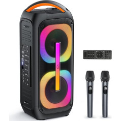 JAUYYXIAN karaoke mašīna ar 2 mikrofoniem, liels pārnēsājams Bluetooth skaļrunis ar RGB apgaismojumu, karaoke sistēma karaoke, mājas ballīte, PA sistēma pieaugušajiem, ballīšu kaste, atbalsta TF/USB, AUX, Rec