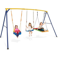 GOPLUS 4-in-1 Outdoor Swing Frame, Swing Set Made of Metal up to 300 kg Load Capacity, Swing Frame Swing Stand with 3 Children's Swing for Indoor and Outdoor Use