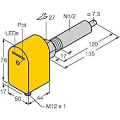 Turck Eintauchsensor FCS-N1/2A4P-AP8X-H1141/L120 6871011 Darbības diapazons (Bereich): 19,2-28,8 V/D