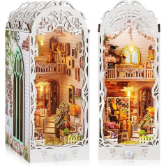 Quanquer DIY grāmatu stūrītis komplekts Florist_Dollhouse Koka miniatūras mājas komplekts ar mēbelēm un LED apgaismojumu, siltumnīcas 3D koka puzles grāmatu grāmatas, modeļu komplekti 14 gadiem + radoša dāvana