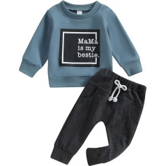 Mesalynch Baby Boy Girl Mama's Bestie apģērbu komplekts 2 gabali garām piedurknēm Crew kakla džemperis džemperis kreklu kreklu elastīgās jostas Jogger garas bikses toddler Tracksuits