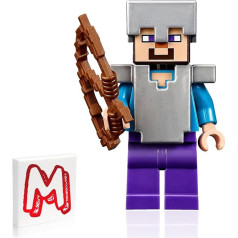 Lego Minecraft Steve ar dzelzs bruņām un loku no LEGO