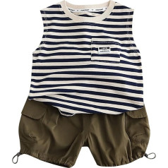 Generisch Junge Taufe Outfit Kleinkind Baby Kleidung Sommer Outfit ärmellos gestreifte Weste Top Cargohose zweiteiliges Set für 0 bis 5 Geschenk Junger