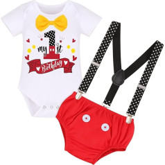 IWEMEK Baby Boy 1. dzimšanas diena apģērbs Foto Šaušanas pele kostīms Bow Tie Romper + bikšturi + breketes + šorti bikses džentlmenis apģērbu komplekts karnevāla Halloween kostīmi Fancy Dress