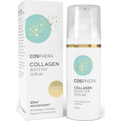 Cosphera kolagēna serums pret grumbām 50 ml Vegan - ar hialuronskābi, peptīdiem un vitamīnu B3 - sejas serums pret grumbām - pretgrumbu serums pret acu maisiņiem, tumšiem lokiem un pieres grumbām