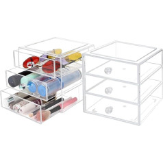 SUPAWAY 2 Stück 3-Lagige Acryl Kosmetik Organizer Schminke Orgenizerboxen Transparenter Make Up Organizer Stapelbare Kosmetikvitrinen Klar Aufbewahrungsbox mit Griff für Lippenstift Hautpflege Schmuck