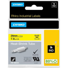 DYMO Rhino Industrie Schrumpfschlauch-Kabeletiketten - 19 mm x 1,5 m - Schwarz auf gelb - für DYMO Rhino Beschriftungsgerät