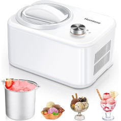 Homtone Eismaschine 0.8 L mit Kompressor 100 W, Ice Cream Maker ohne Vorgefrieren, Herstellung von Eis, Gelato, Sorbet, Smoothie-Bowls, Milchshakes, Eiscremebereiter weiß