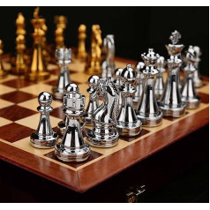 MZSX Chess Game Chess Pure Metal Forging, Chess Board Set Foldable with Chess Pieces Large, Chess Educational, Children and Adults, Christmas, New Year Travel